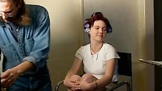 Dude rams ginger on leather couch