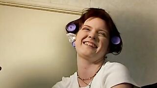 Dude rams ginger on leather couch