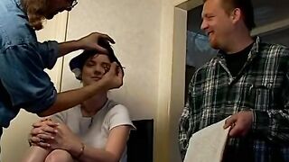 Dude rams ginger on leather couch
