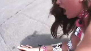 Women gets a gag ball inside her mouth and publicly humiliated
