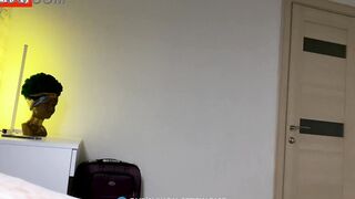 Milf and stepson share a bed into a hotel room.