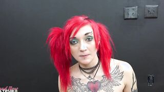 Slender Goth Red Head Sexy Blows Dick, Give Rimjob and cum inside mouth