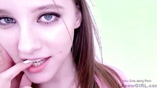 18 with irresistible adorable face blows huge penis into studio