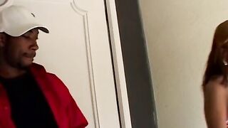 Alluring dame awards a superb oral sex to a gigantic ebony penis before getting boned hard on