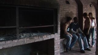 Teenagers has an anal gang bang with ebony and white dicks