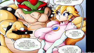 Beautiful Mario Princess Peach Pt. one - The Princess is being boned into the butt by Bowser while Mario is fighting to got to her || Anime Comic Parody Porn xxx