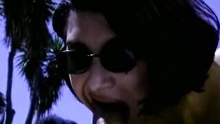 Incredible Sexy slim white hoe wearing sunglasses spreads her legs for a huge penis