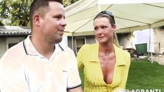 Blonde mom taking dick outside
