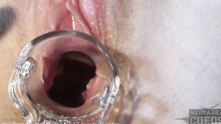 perfect blonde newbie opening up her cunt with speculum and watching her cervix rfo