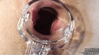 perfect blonde newbie opening up her cunt with speculum and watching her cervix rfo