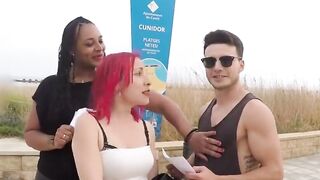 Red Haired beauty and her african friend enjoy a group sex session
