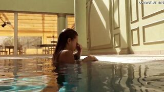 Vyvan Hill swims and gets naked naked into the swimming pool