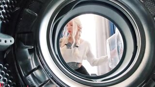 Blonde Deep Blowing and Rides on Penis during Washing