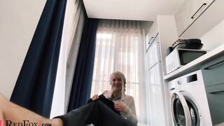Blonde Deep Blowing and Rides on Penis during Washing