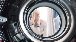 Blonde Deep Blowing and Rides on Penis during Washing