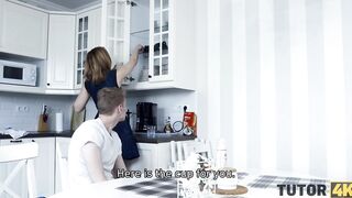 TUTOR4K hot tutor covered with whipped cream during sex with disciple