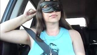 Miss Eva having fun with her boobies and nipples into the vehicle