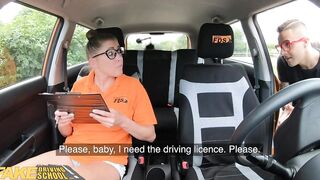 Fake Driving School Dark Hair Professor with Natural Jugs Screws her New School Girl
