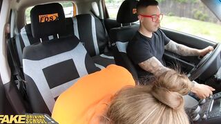 Fake Driving School Dark Hair Professor with Natural Jugs Screws her New School Girl
