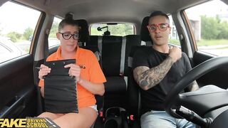Fake Driving School Dark Hair Professor with Natural Jugs Screws her New School Girl