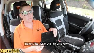 Fake Driving School Dark Hair Professor with Natural Jugs Screws her New School Girl