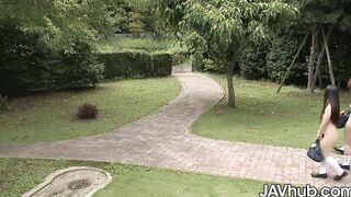 JAVHUB Adorable JAV hot blows and fucks 2 men outdoors