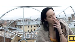SISPORN Whore with cigarette rocks out with innocent stepbrother to make him keep silence