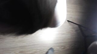 Close-up of sex standing. cum inside mouth