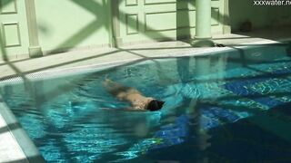 Chubby Bae Puzan Bruhova swims nude inside the pool