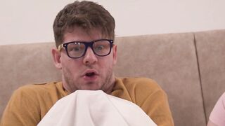 DEVIANTE - Blonde Cutie Offer Hand Job Under The Covers Before Getting Screwed by Roommate