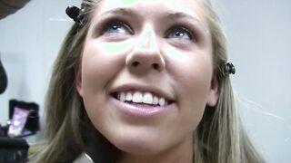 Amazingly Hot blonde can't resist the cash and takes a long facial from Sascha