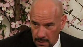 Old guy seduces a young chick then fucks her inside bed
