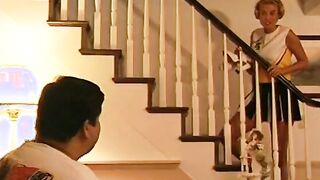 Blonde decided to try wild sex with 2 turned on fellows together