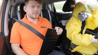 Ballslicking Goddess fuck outdoors into the vehicle of instructor