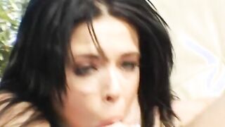 Raven hair thot fucks her vagina with a dildo while having a penis into her booty