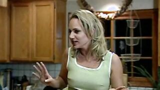 Young super sexy blonde was seduced my elder carpet muncher on the kitchen