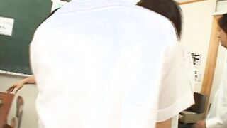 18 Student Gang Bang into the classroom. Rough sex with long dildos