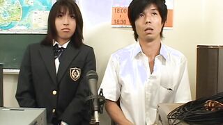 18 Student Gang Bang into the classroom. Rough sex with long dildos