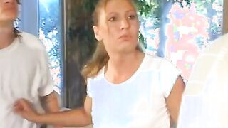 Goddess bitch takes double penetration during three-way with studs indoors