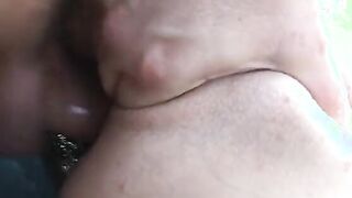 Dude facializes turned on bitch after drilling her butt and snatch