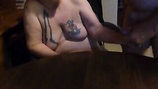 love to see my husbands dick cum made him jack off on kitchen table & i