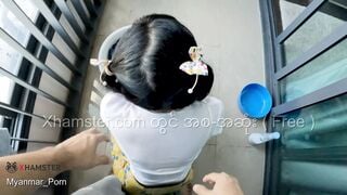 Myanmar Small Maid love to screwed while washing the clothes