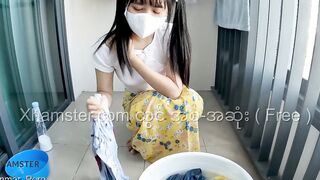 Myanmar Small Maid love to screwed while washing the clothes