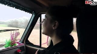 German barely legal Hitchhiker pick up and pounded into vehicle with grandpa