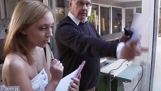 Young blonde blows off grandpa and swallows his cum after a Hot boned
