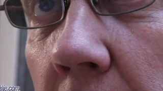 Young blonde blows off grandpa and swallows his cum after a Hot boned