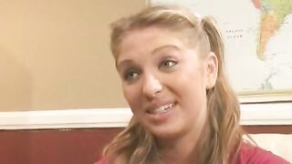 Slutty blonde blows and gets banged missionary and doggy style