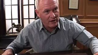 Older stud eats twat and bangs his schoolgirl from behind into his office