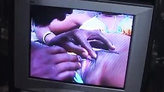 Curvy ebony bitch into fishnet body gets doggy style action