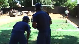 Sexual young thot blows 2 rough dicks while getting plowed